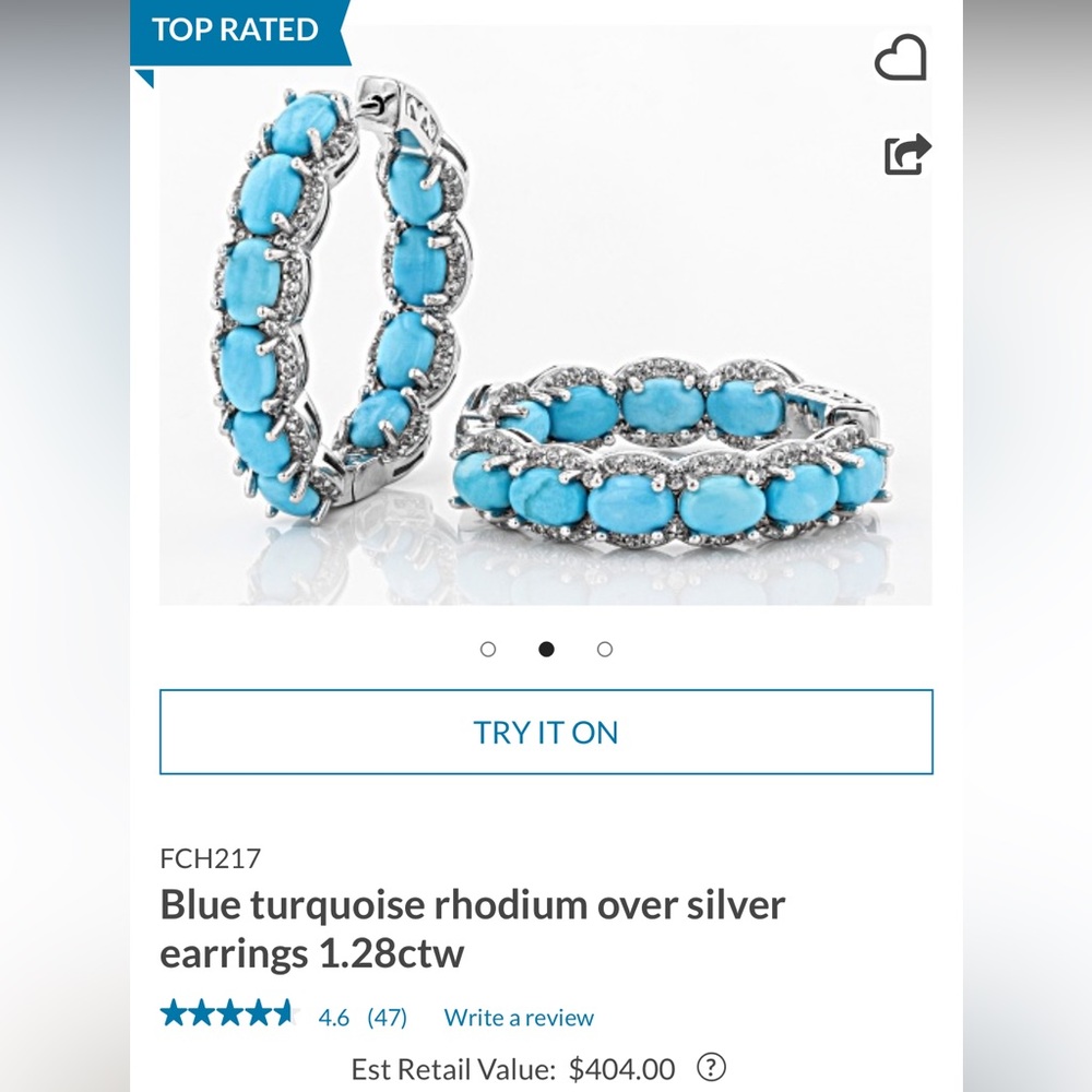 Blue turquoise rhodium over silver inside out hoop earrings